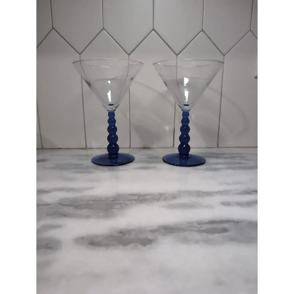 Libbey Metropolis Cobalt Blue Margarita Glasses, Set Of 2, Ball Stem Glassware - Picture 3 of 9